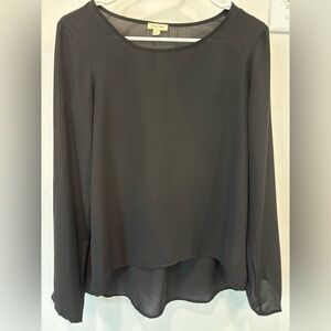 Black Sheer Long Sleeve Women's Blouse, size Small